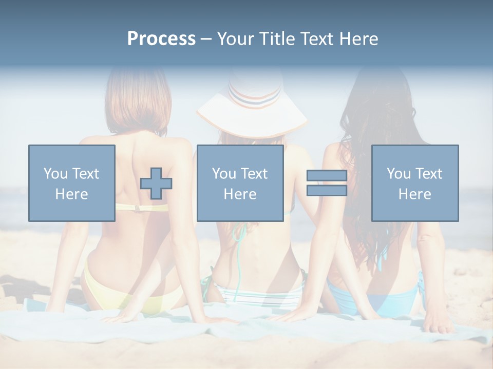 Three Women In Bikinis Sitting On The Beach PowerPoint Template