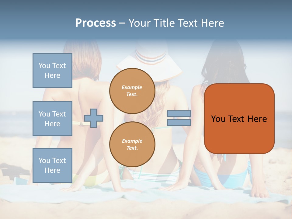 Three Women In Bikinis Sitting On The Beach PowerPoint Template
