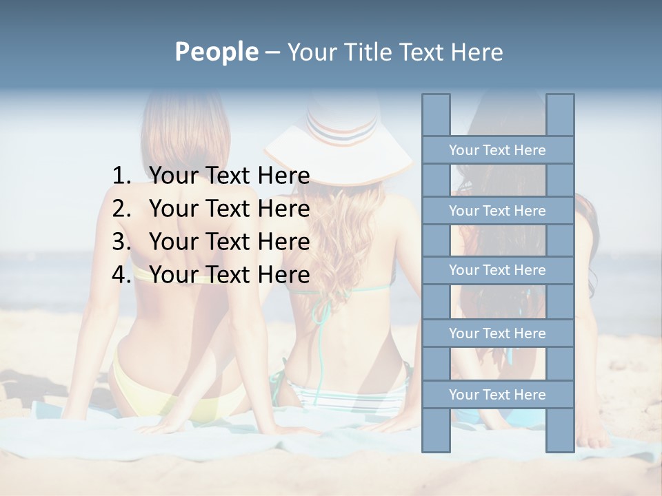 Three Women In Bikinis Sitting On The Beach PowerPoint Template