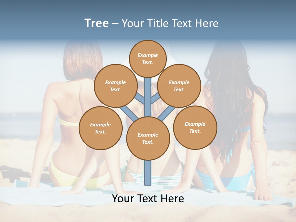 Three Women In Bikinis Sitting On The Beach PowerPoint Template