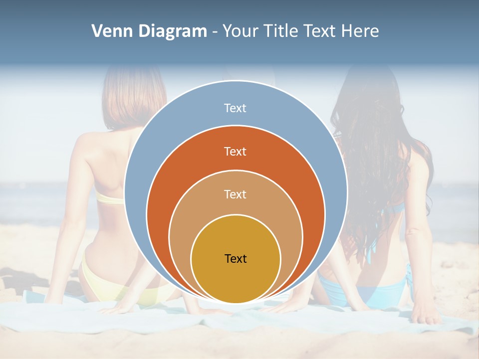 Three Women In Bikinis Sitting On The Beach PowerPoint Template