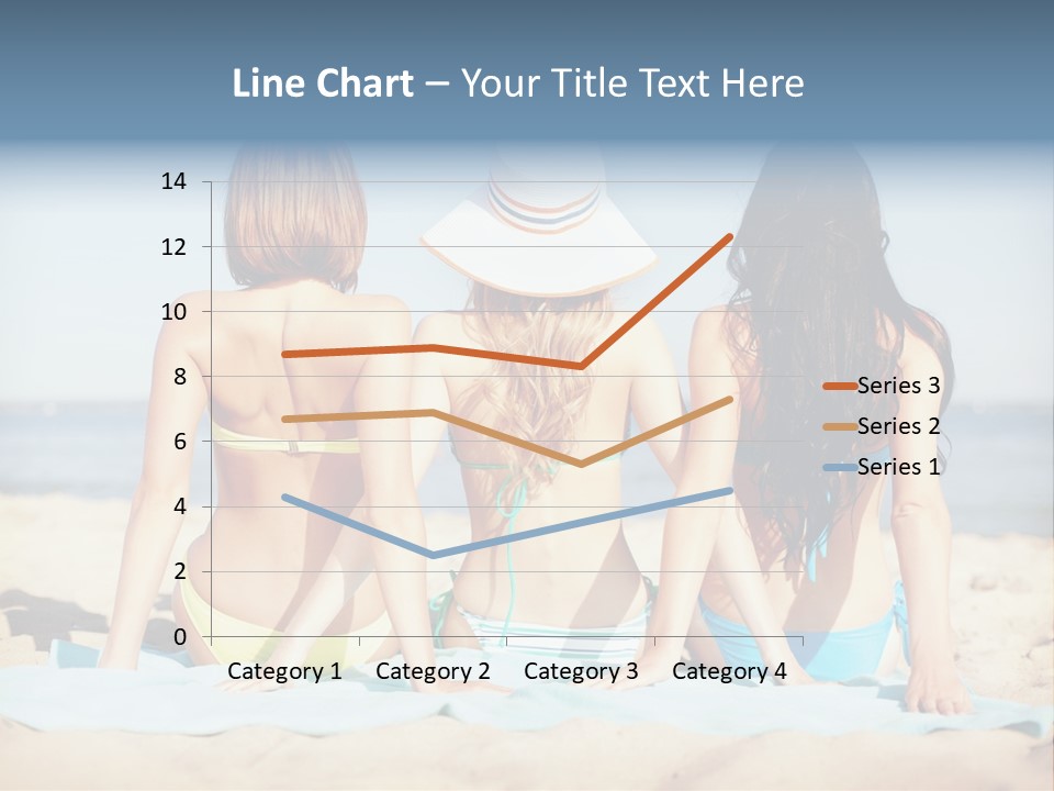 Three Women In Bikinis Sitting On The Beach PowerPoint Template
