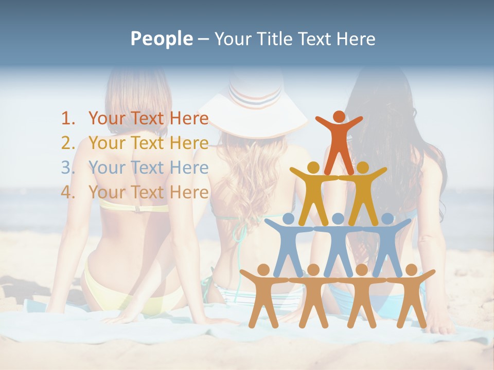 Three Women In Bikinis Sitting On The Beach PowerPoint Template