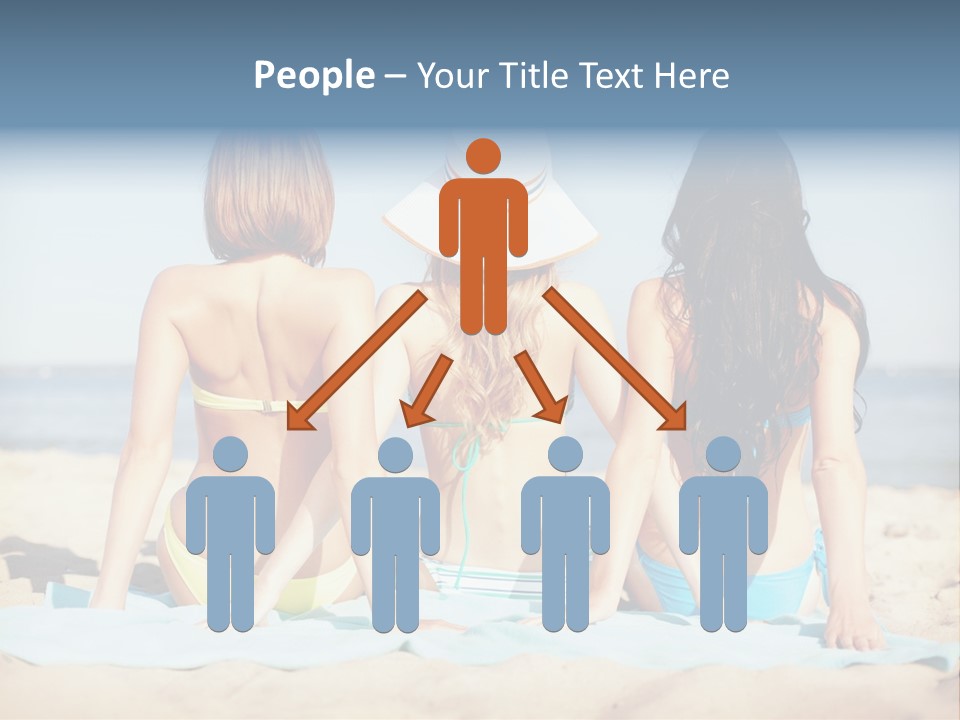 Three Women In Bikinis Sitting On The Beach PowerPoint Template