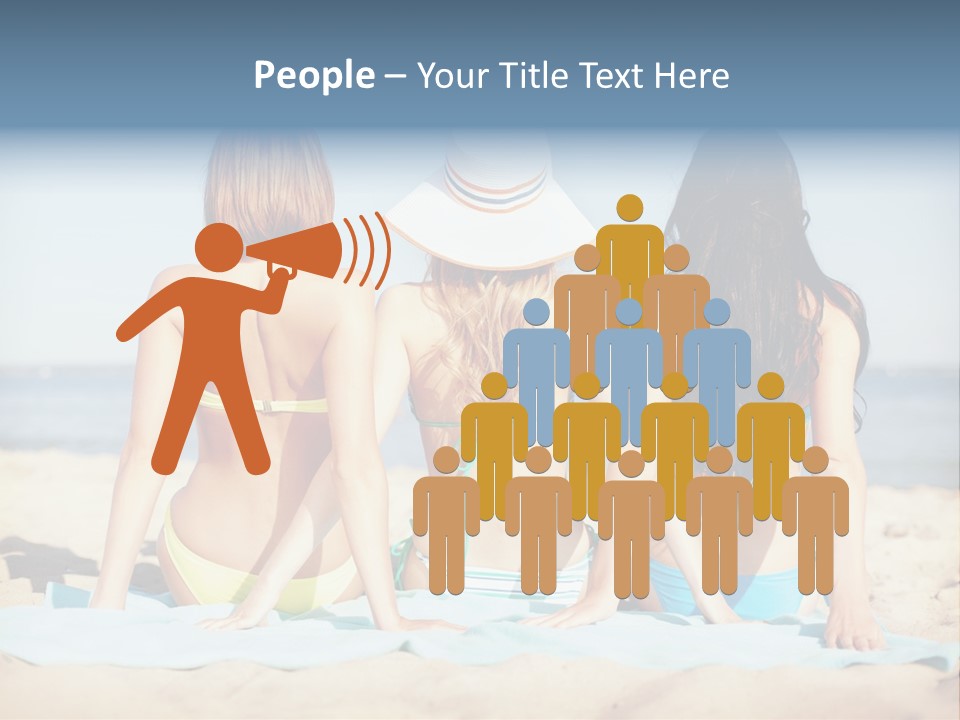 Three Women In Bikinis Sitting On The Beach PowerPoint Template