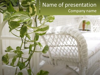 A White Wicker Chair With A Green Plant In Front Of It PowerPoint Template