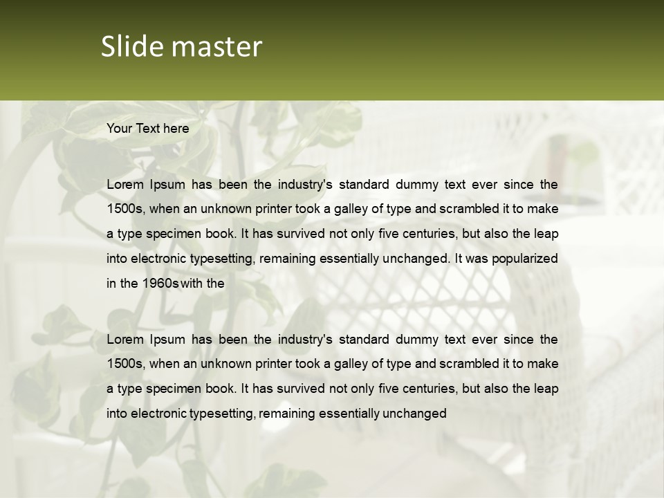 A White Wicker Chair With A Green Plant In Front Of It PowerPoint Template