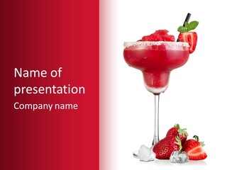 A Red Drink With Strawberries On The Rim PowerPoint Template