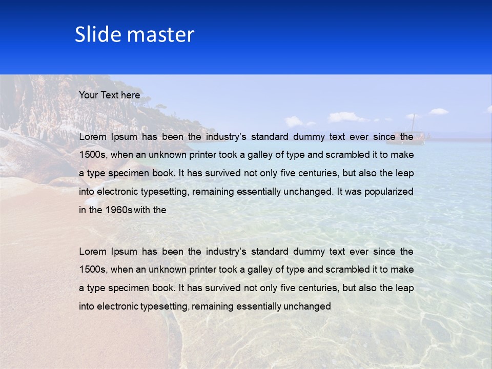 A Beach With A Boat In The Water PowerPoint Template