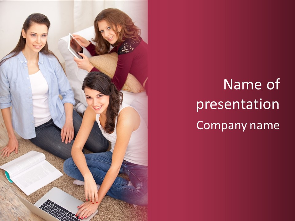A Group Of Women Sitting On The Floor With Laptops PowerPoint Template