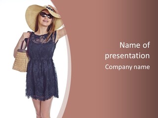 A Woman In A Hat And Sunglasses Holding A Basket PowerPoint Template