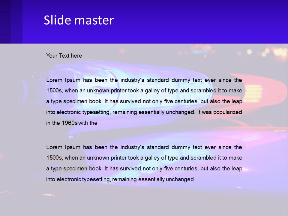 A Police Car With Its Lights On At Night PowerPoint Template