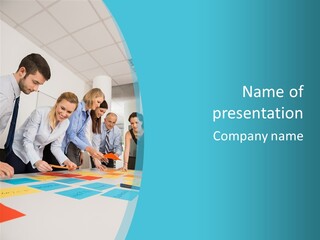 A Group Of People Standing Around A Table PowerPoint Template