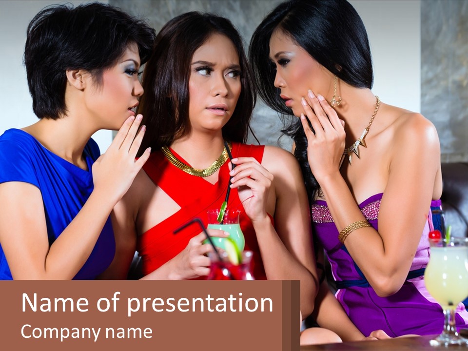 Three Beautiful Women Sitting Next To Each Other PowerPoint Template