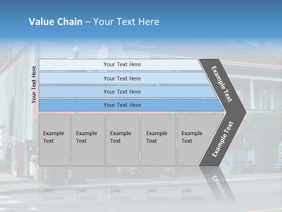 A Blue Building With A Red Awning On A Street Corner PowerPoint Template