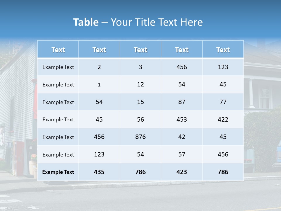 A Blue Building With A Red Awning On A Street Corner PowerPoint Template