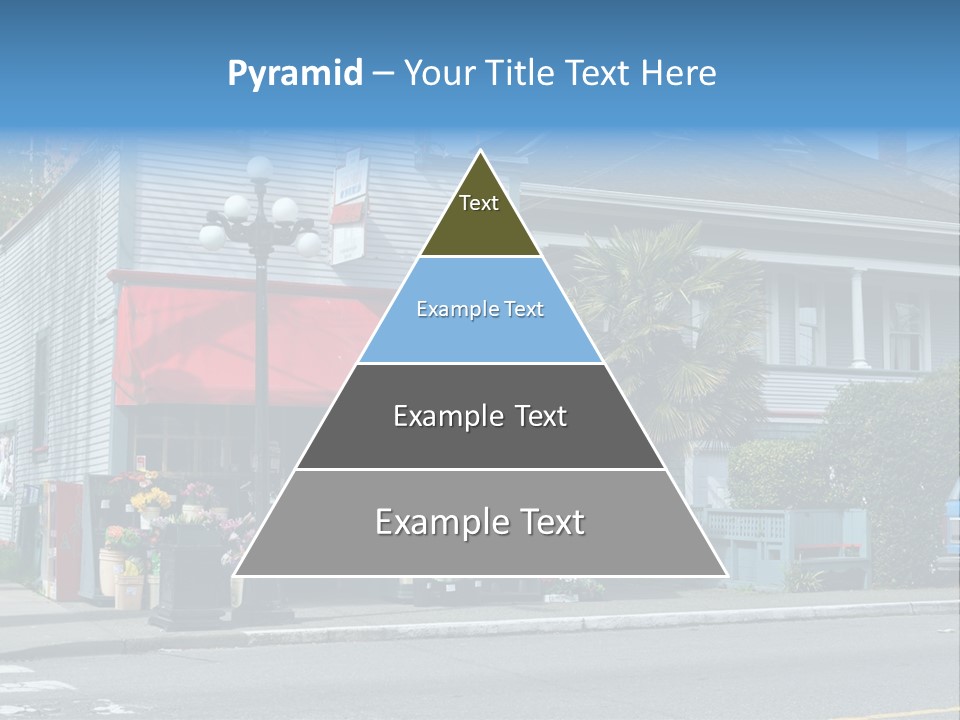 A Blue Building With A Red Awning On A Street Corner PowerPoint Template