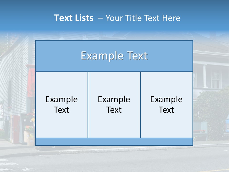 A Blue Building With A Red Awning On A Street Corner PowerPoint Template