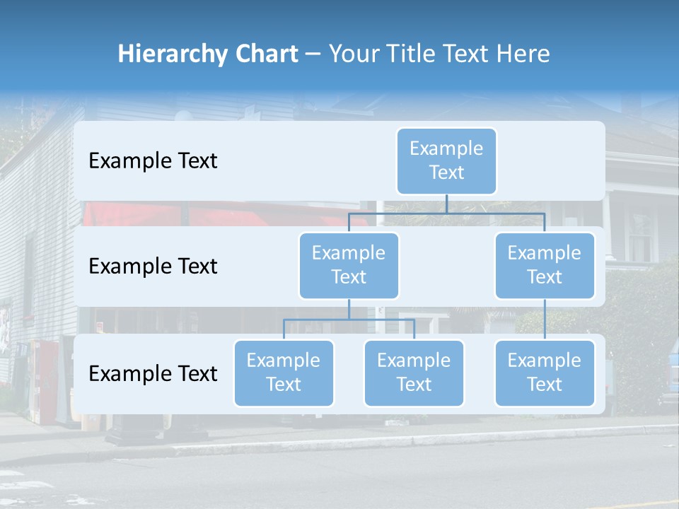 A Blue Building With A Red Awning On A Street Corner PowerPoint Template
