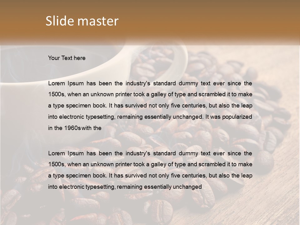 A Cup Of Coffee Sitting On Top Of A Pile Of Coffee Beans PowerPoint Template