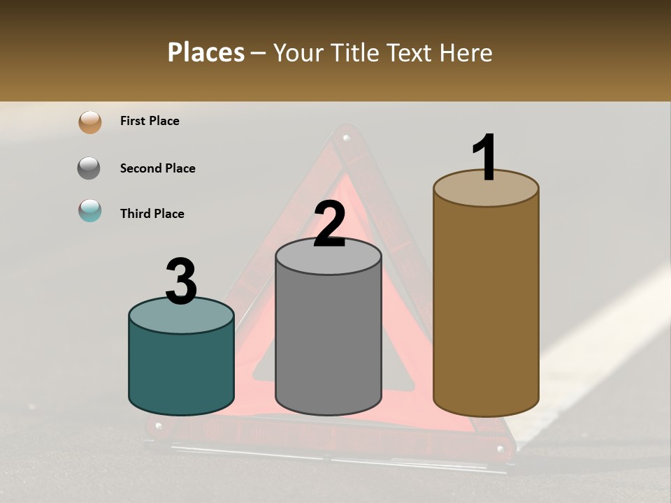 A Red Triangle Sign Sitting On The Side Of A Road PowerPoint Template