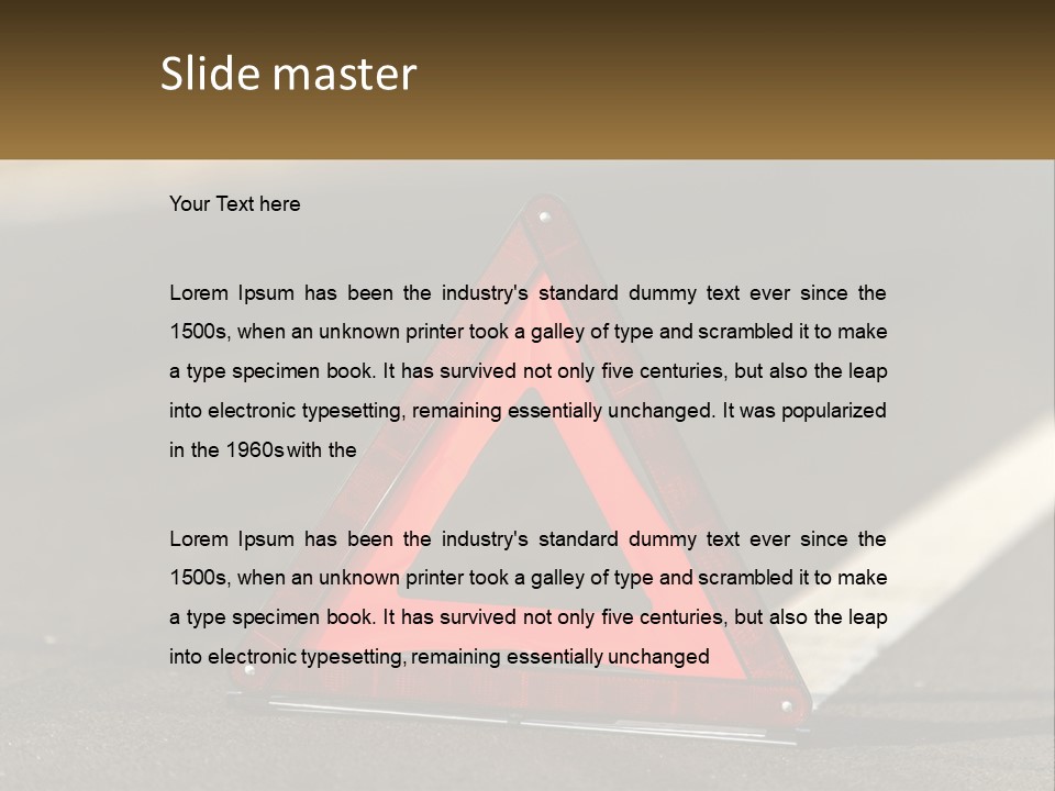 A Red Triangle Sign Sitting On The Side Of A Road PowerPoint Template