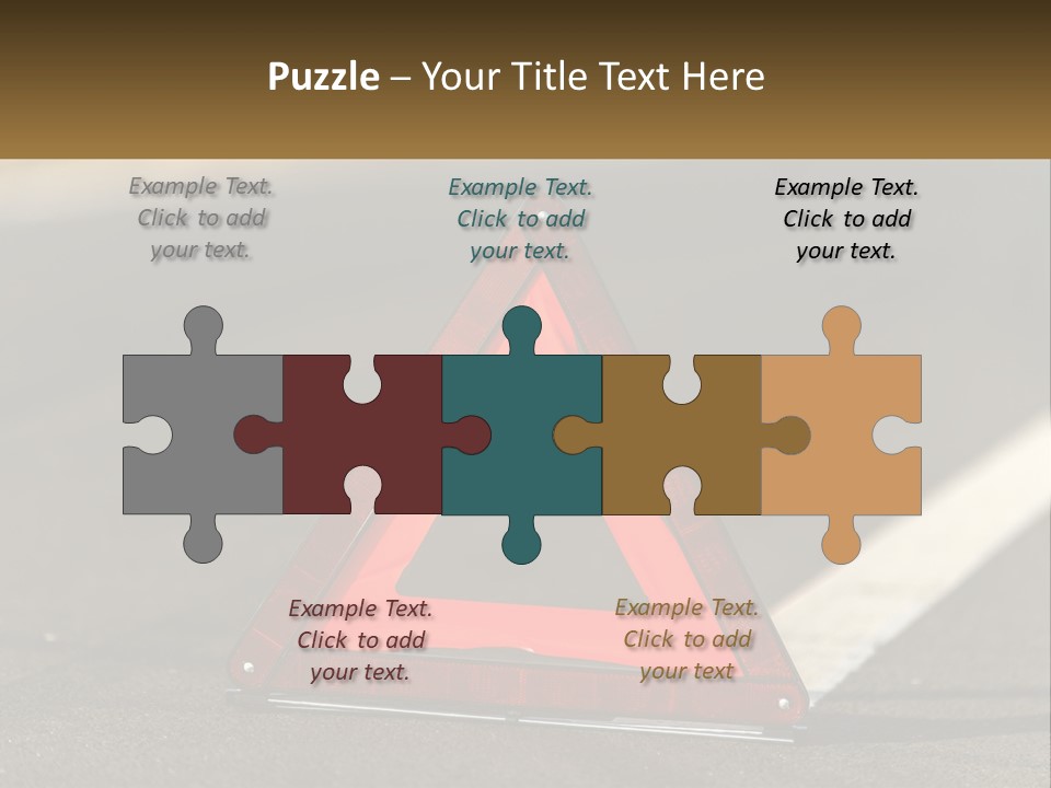 A Red Triangle Sign Sitting On The Side Of A Road PowerPoint Template