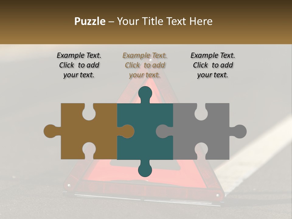 A Red Triangle Sign Sitting On The Side Of A Road PowerPoint Template