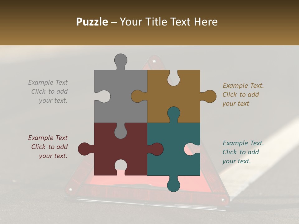 A Red Triangle Sign Sitting On The Side Of A Road PowerPoint Template