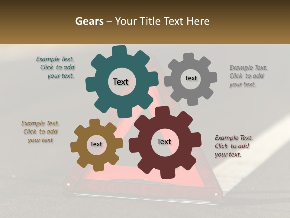 A Red Triangle Sign Sitting On The Side Of A Road PowerPoint Template