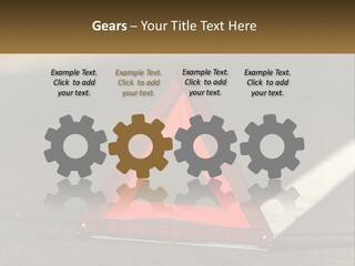 A Red Triangle Sign Sitting On The Side Of A Road PowerPoint Template