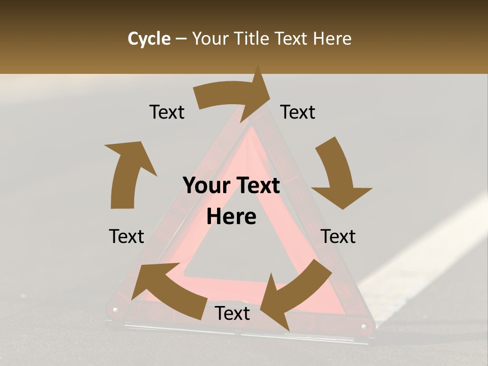 A Red Triangle Sign Sitting On The Side Of A Road PowerPoint Template