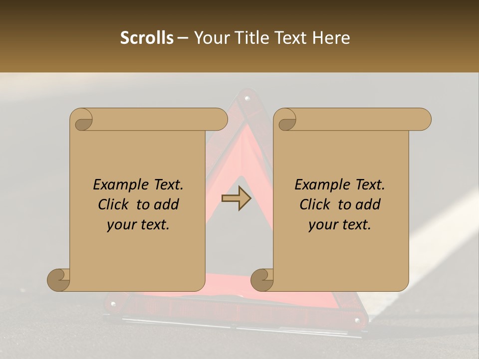 A Red Triangle Sign Sitting On The Side Of A Road PowerPoint Template