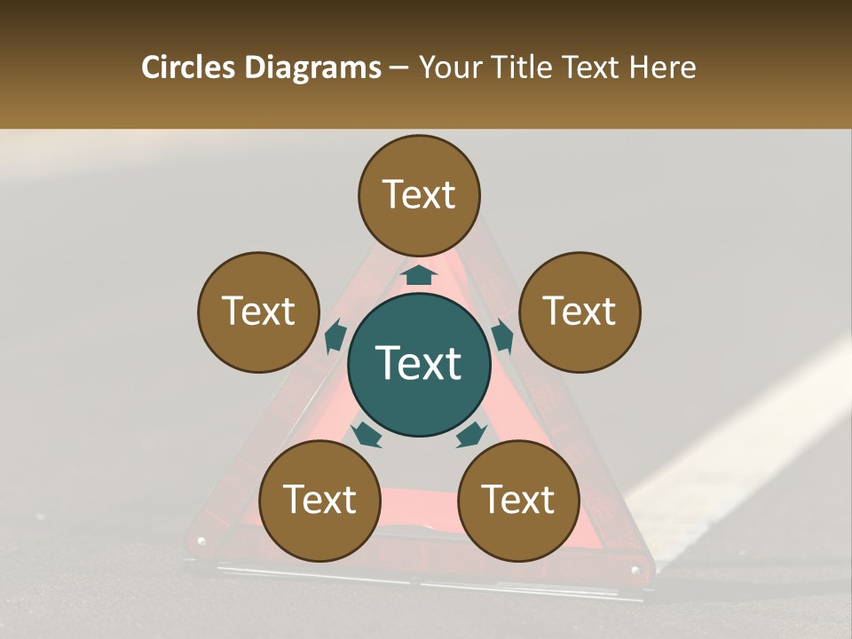 A Red Triangle Sign Sitting On The Side Of A Road PowerPoint Template