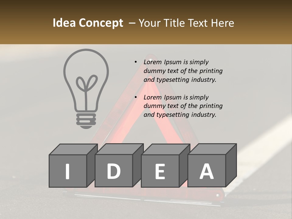 A Red Triangle Sign Sitting On The Side Of A Road PowerPoint Template