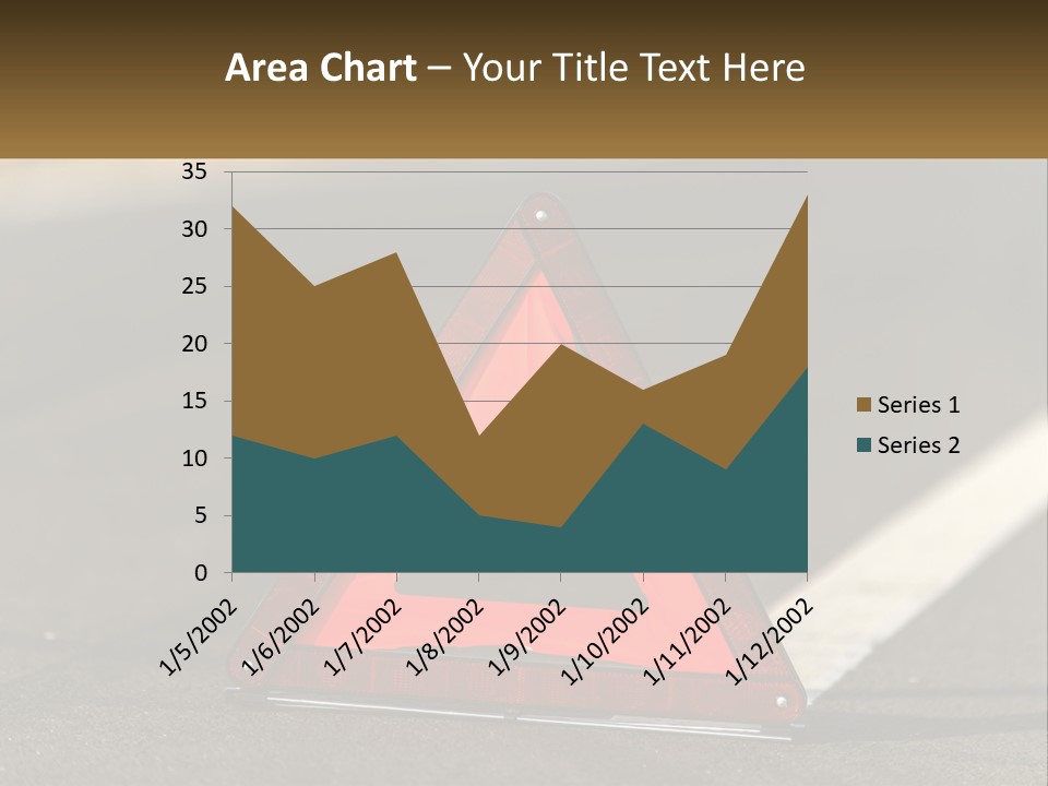 A Red Triangle Sign Sitting On The Side Of A Road PowerPoint Template