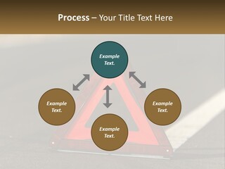 A Red Triangle Sign Sitting On The Side Of A Road PowerPoint Template