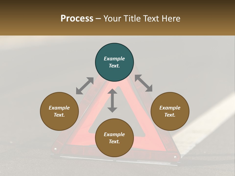 A Red Triangle Sign Sitting On The Side Of A Road PowerPoint Template