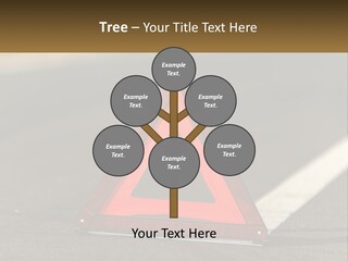 A Red Triangle Sign Sitting On The Side Of A Road PowerPoint Template