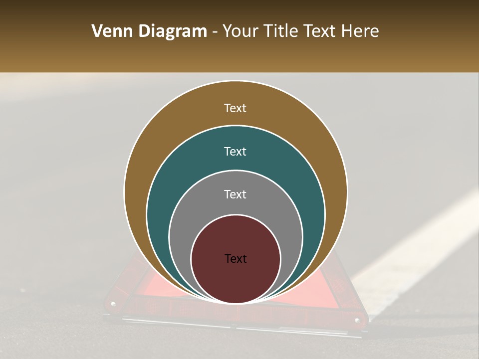 A Red Triangle Sign Sitting On The Side Of A Road PowerPoint Template