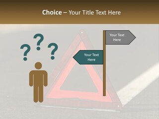 A Red Triangle Sign Sitting On The Side Of A Road PowerPoint Template