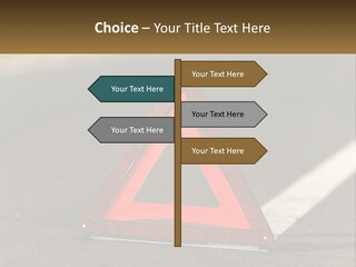 A Red Triangle Sign Sitting On The Side Of A Road PowerPoint Template