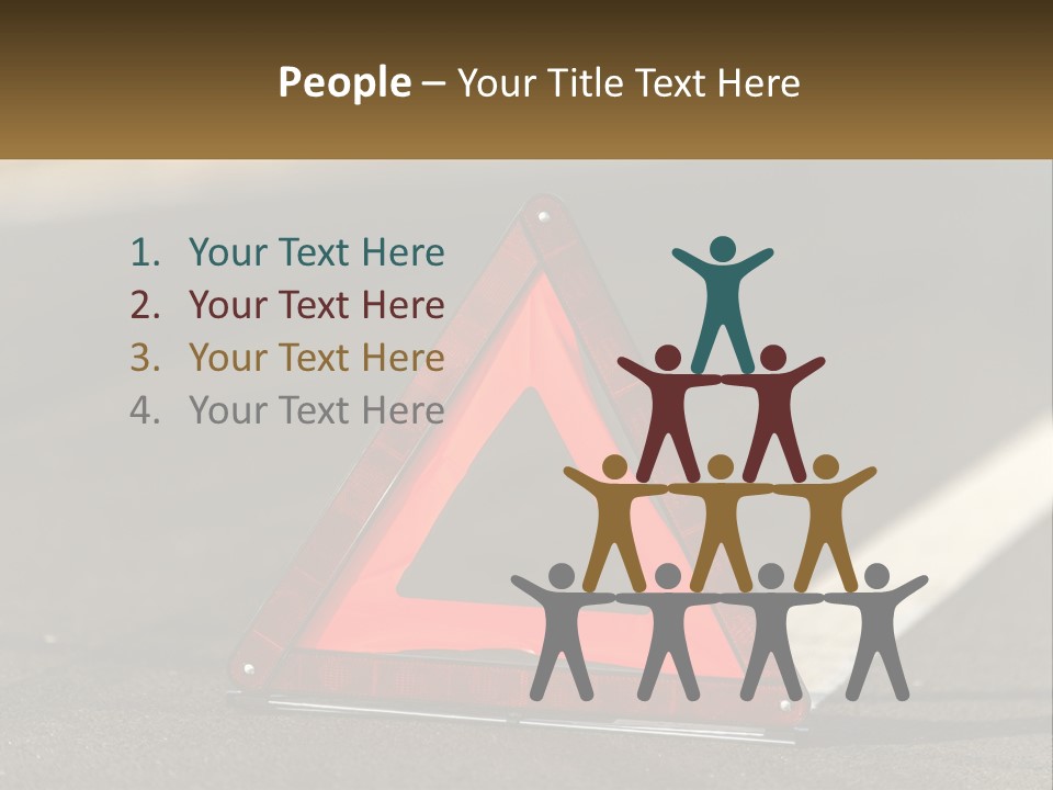 A Red Triangle Sign Sitting On The Side Of A Road PowerPoint Template