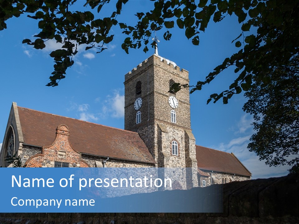 A Church With A Clock Tower On Top Of It PowerPoint Template