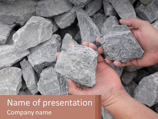 Two Hands Holding Rocks In Front Of A Pile Of Rocks PowerPoint Template