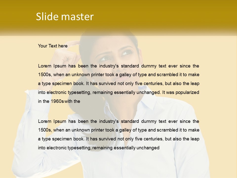 A Woman Holding Her Hand Up To Her Head PowerPoint Template