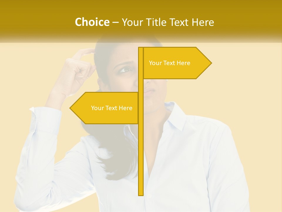 A Woman Holding Her Hand Up To Her Head PowerPoint Template