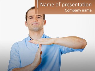 A Man Is Holding His Hand Out To The Side PowerPoint Template