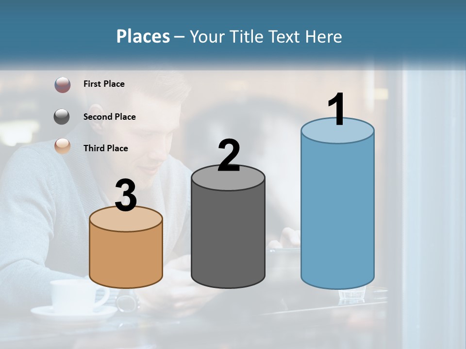 A Man Sitting At A Table Using A Tablet PowerPoint Template