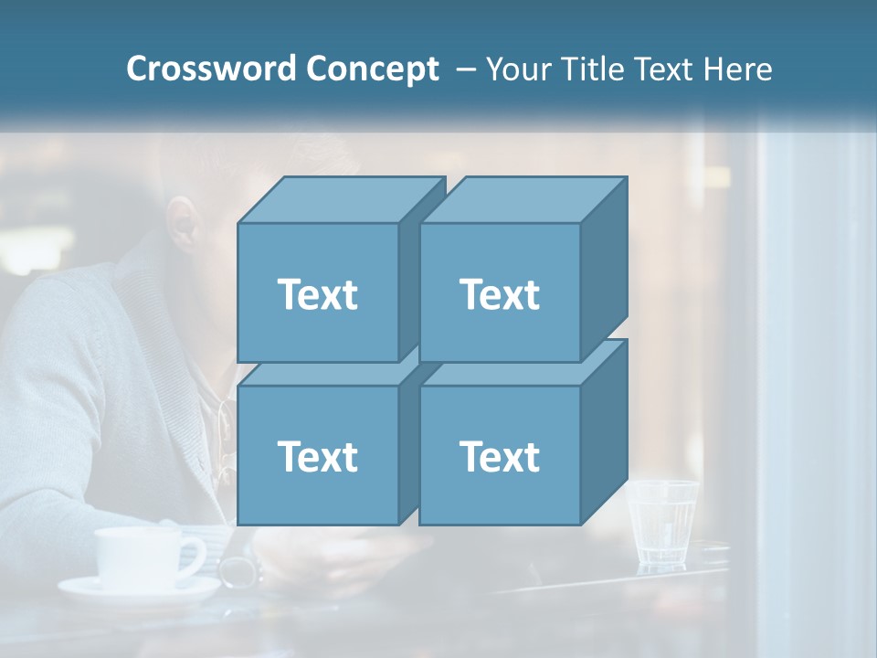 A Man Sitting At A Table Using A Tablet PowerPoint Template